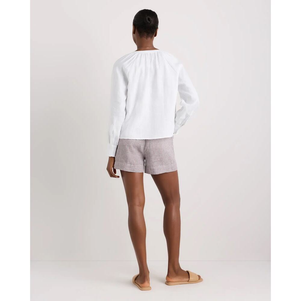 Quince 100% European Linen Shorts Taupe Brown Gingham S - Picture 4 of 10